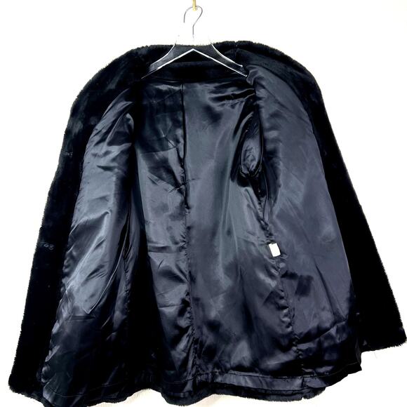 Vintage Sasson Borgazia Faux Fur Coat Jacket Black Rainbow Striped Arm 80s - Picture 3 of 9